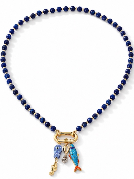 Jewelry - New! Coastal Blue Beaded Fish Gold Carabiner Necklace NWOT (2014)